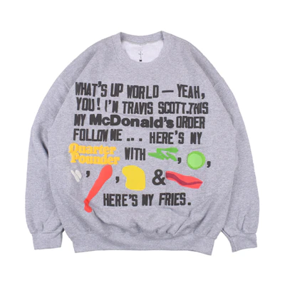 Travis Cactus Jack McDonald's CPFM Logo Gray Crewneck Sweatshirt Unisex TC-17