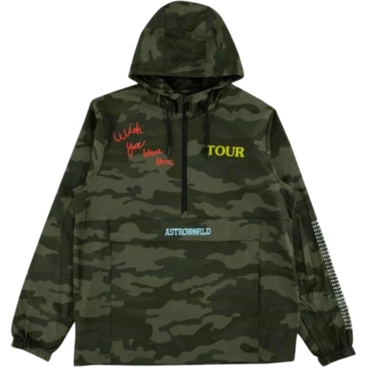 Travis Scott FW22 Camo Letter Print Half-Zip Hoodie in Camouflage Green 93665-907