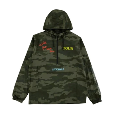 Travis FW22 Camo Letter Print Half-Zip Hoodie in Camouflage Green 93665-907
