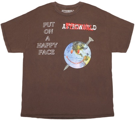 Travis Scott Happy Face Festival Tee Bleached Brown Buy Travis Scott Happy Face Festival Tee Bleached Brown