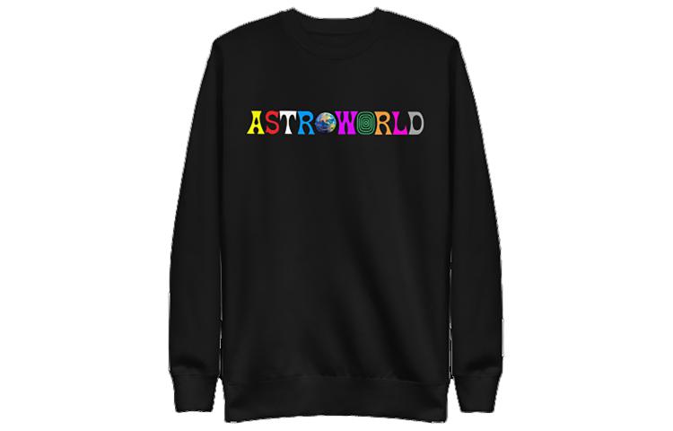 Travis Letter Logo Crewneck Sweatshirt Black Long Sleeve TC-615