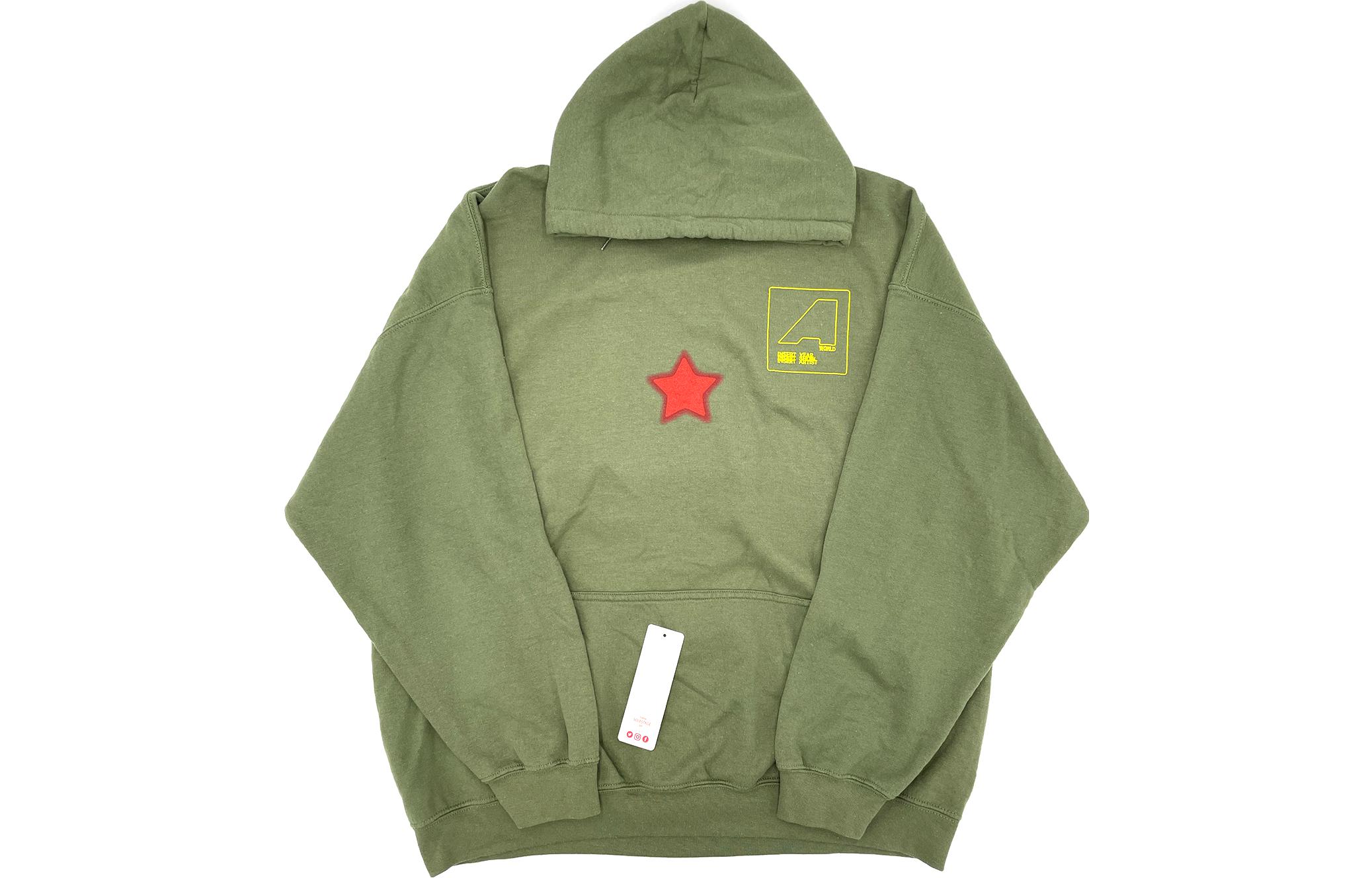 Travis SS23 Green Star Pullover Hoodie Long Sleeve Solid Color 93665-569