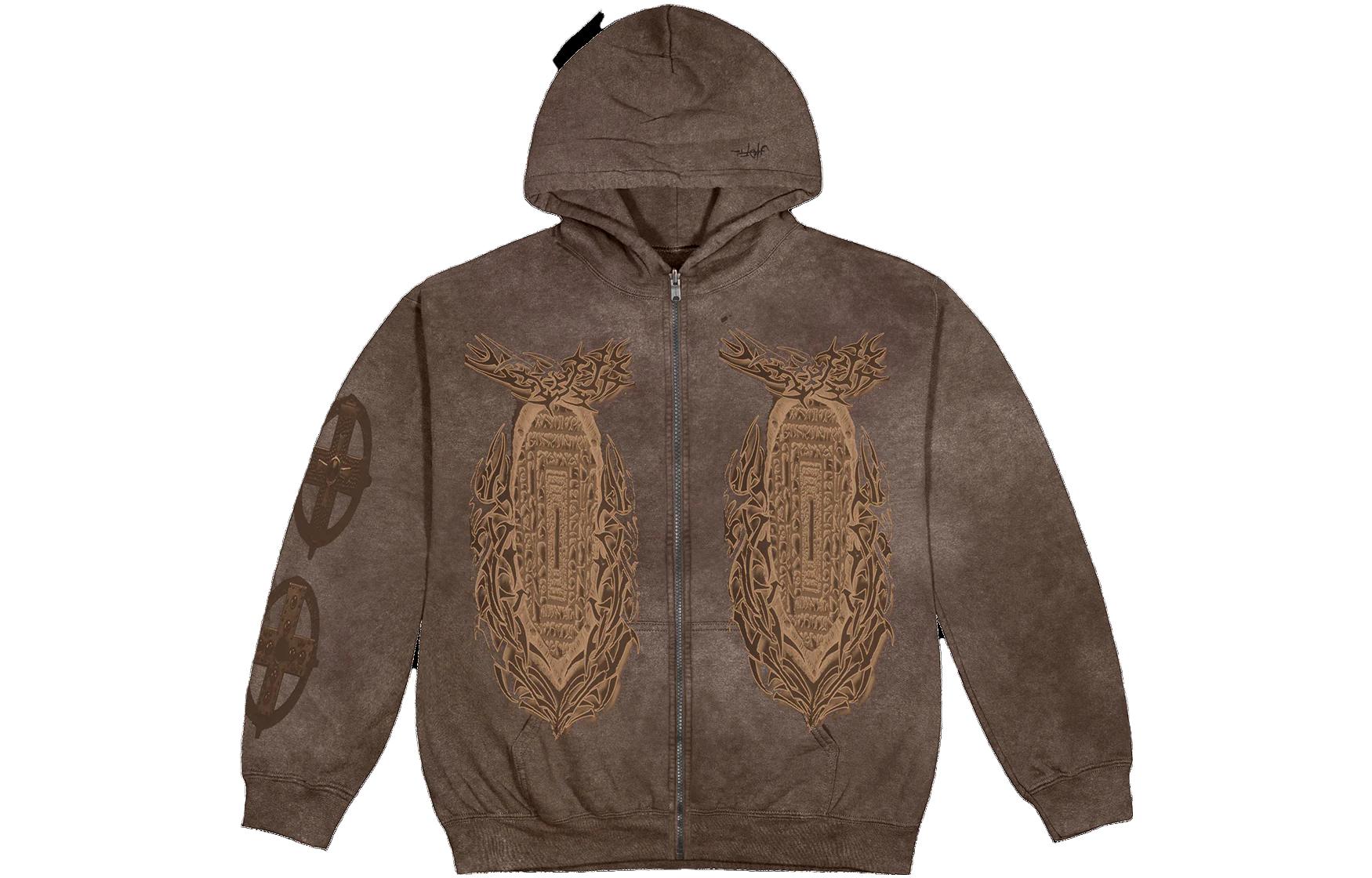 Travis UTOPIA Washed Necklace Graphic Zip Hoodie Unisex Brown TSUT-HZ29