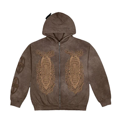 Travis UTOPIA Washed Necklace Graphic Zip Hoodie Unisex Brown TSUT-HZ29