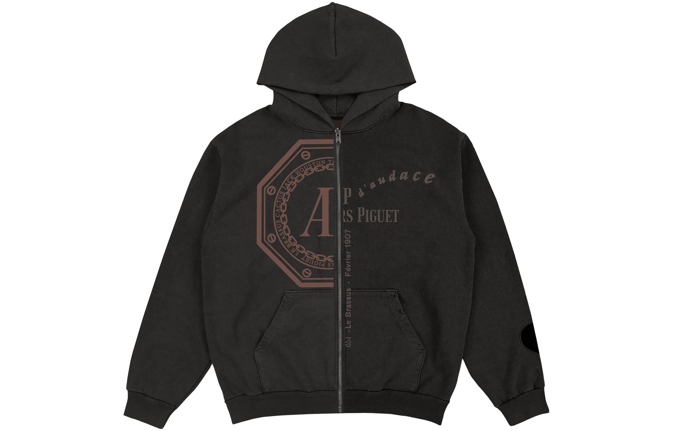 Travis Scott x Audemars Piguet FW23 Asymmetric Print Zip Hoodie Black Unisex. CJAP-HZ14