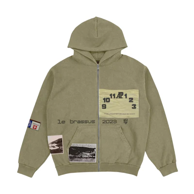 Travis Audemars Piguet FW23 Olive Green Logo Embroidered Zip Hoodie Unisex. CJAP-HZ13