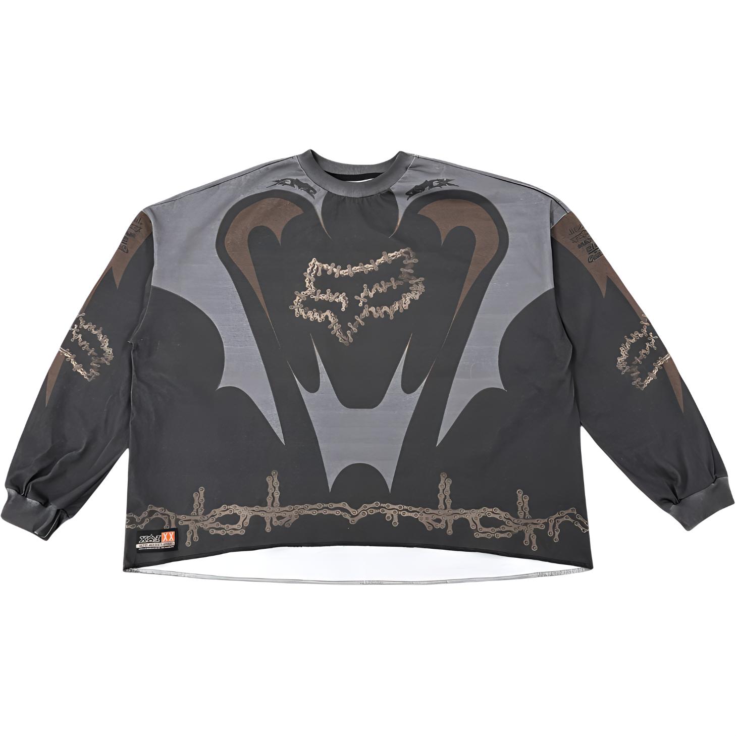 Travis Scott x FOX Racing FW24 Grey Logo Long Sleeve Racing Tee Unisex. ETCJ-FOX-MJ02