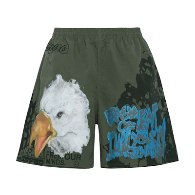 Travis Fragment Cactus Jack Eagle Logo Shorts Olive Green Menswear. CJFN-SS32