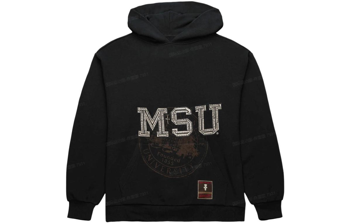 Travis Scott x Mitchell & Ness Michigan State Univ Embroidered Hoodie Black Unisex. TH9326-MSUBLCK