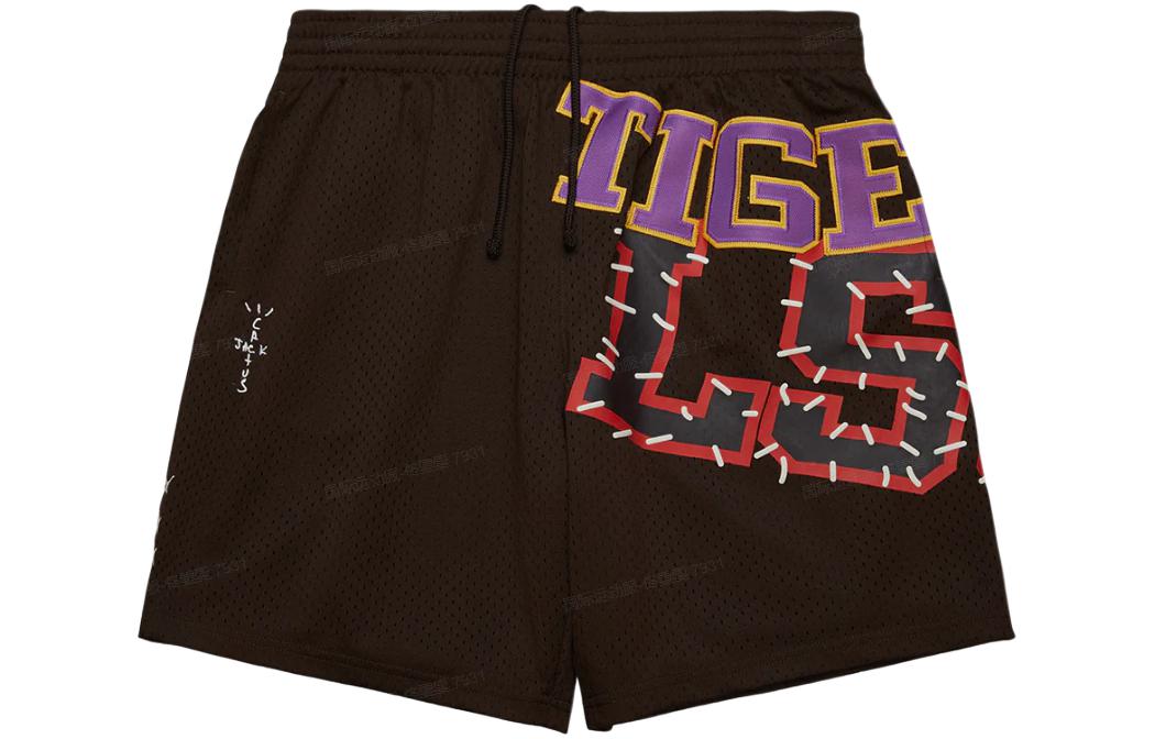 Travis Scott x Mitchell & Ness SS24 LSU Letter Print Brown Shorts Unisex BT9324-LSUBROW