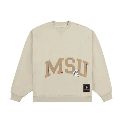 Travis Mitchell & Ness SS24 Michigan State Logo Brown Crewneck Sweater Unisex FC9327-MSUTAN1