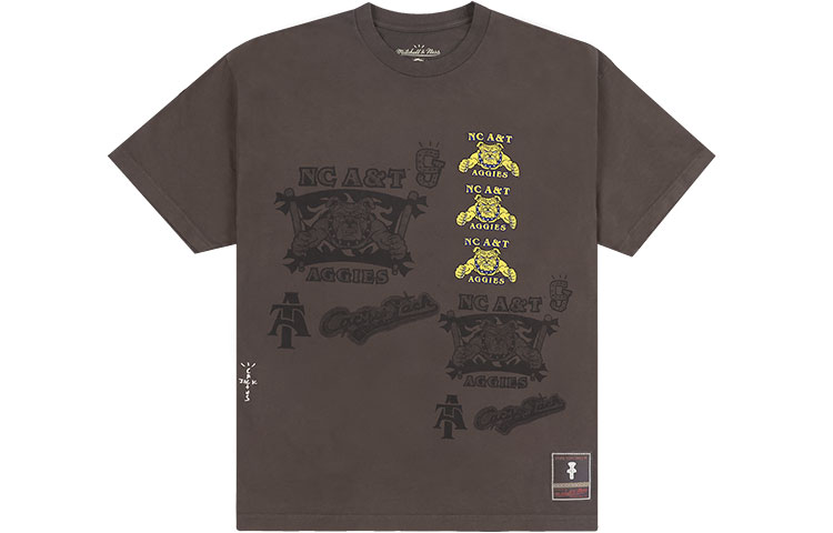Travis Scott x Mitchell & Ness SS24 NC A&T University Logo Tee Brown Unisex. SS9917-NCUBROW