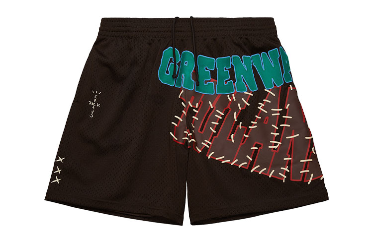 Travis Scott x Mitchell & Ness SS24 Tulane University Logo Brown Gym Shorts Unisex. BT9324-TUUBROW
