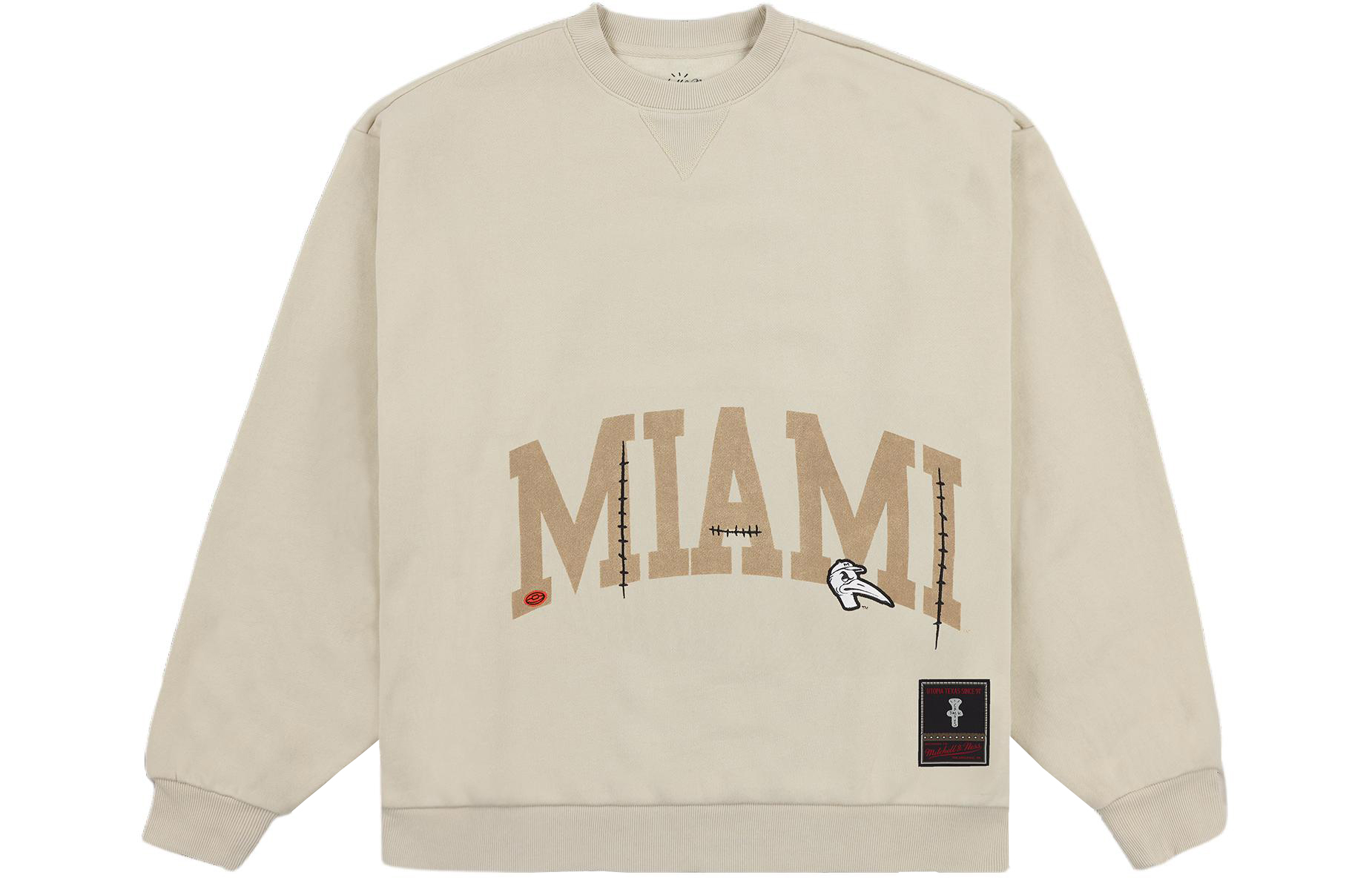 Travis Mitchell & Ness SS24 University of Miami Brown Crewneck Sweater Unisex FC9327-MIATAN1