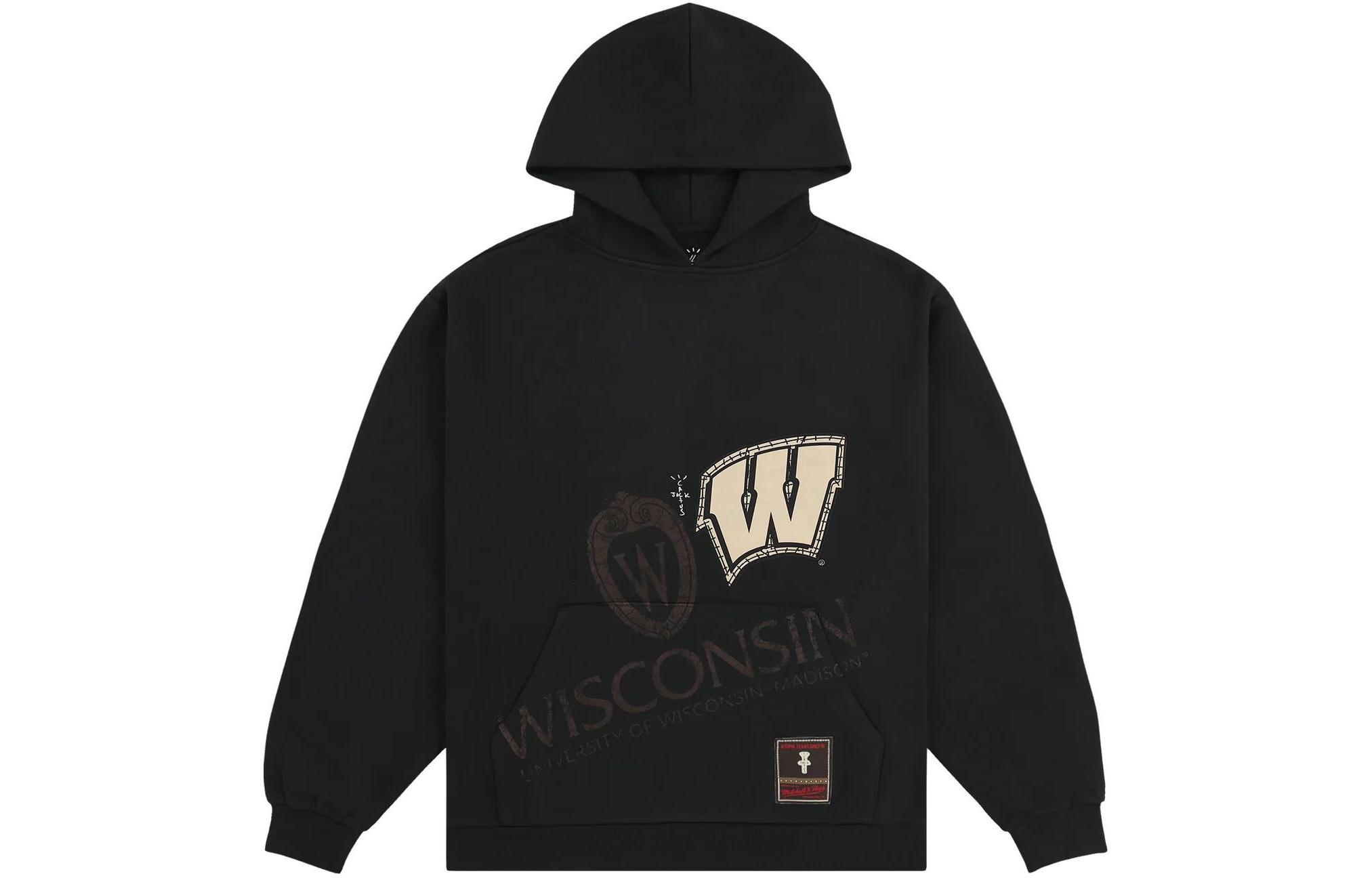 Travis Mitchell & Ness SS24 University of Wisconsin Logo Hoodie Black Unisex TH9923-UWMBLCK