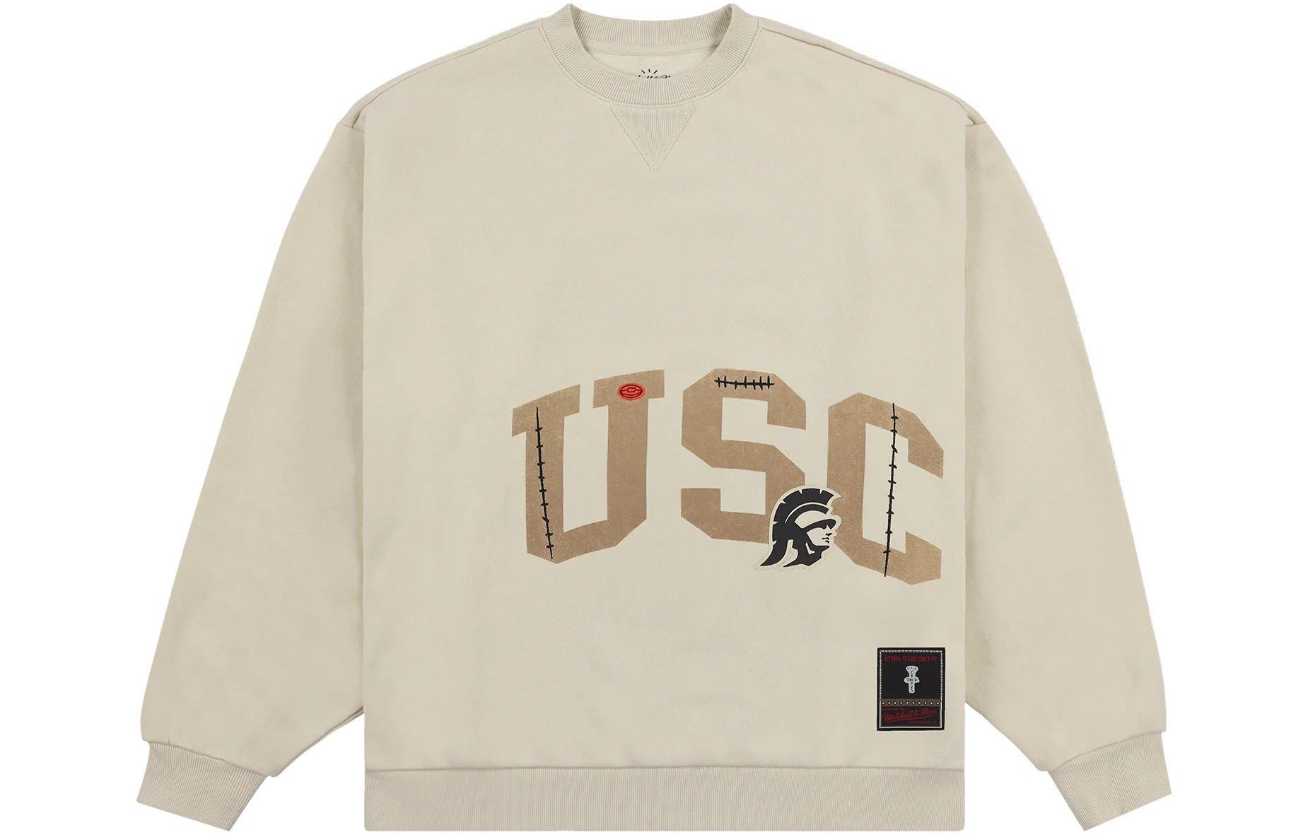 Order Travis Scott x Mitchell & Ness SS24 USC Logo Brown Crewneck Sweatshirt Unisex. FC9327-USCTAN1