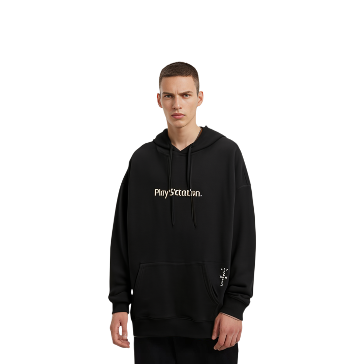 Details for Sudadera con capucha negra Travis Scott x Playstation gráfica oversize para hombre. CJPS-HS10