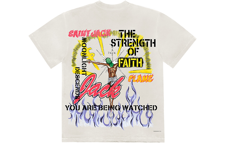 Lookbook Travis Scott x SAINT Mxxxxxx Baju-T Hellhound Putih Uniseks TSUT-SS29