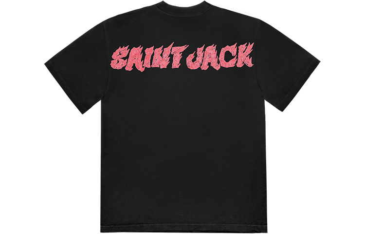 Lookbook Travis Scott x SAINT Mxxxxxx Kaos Hitam Unisex dengan Cetakan Huruf. TSUT-SS28