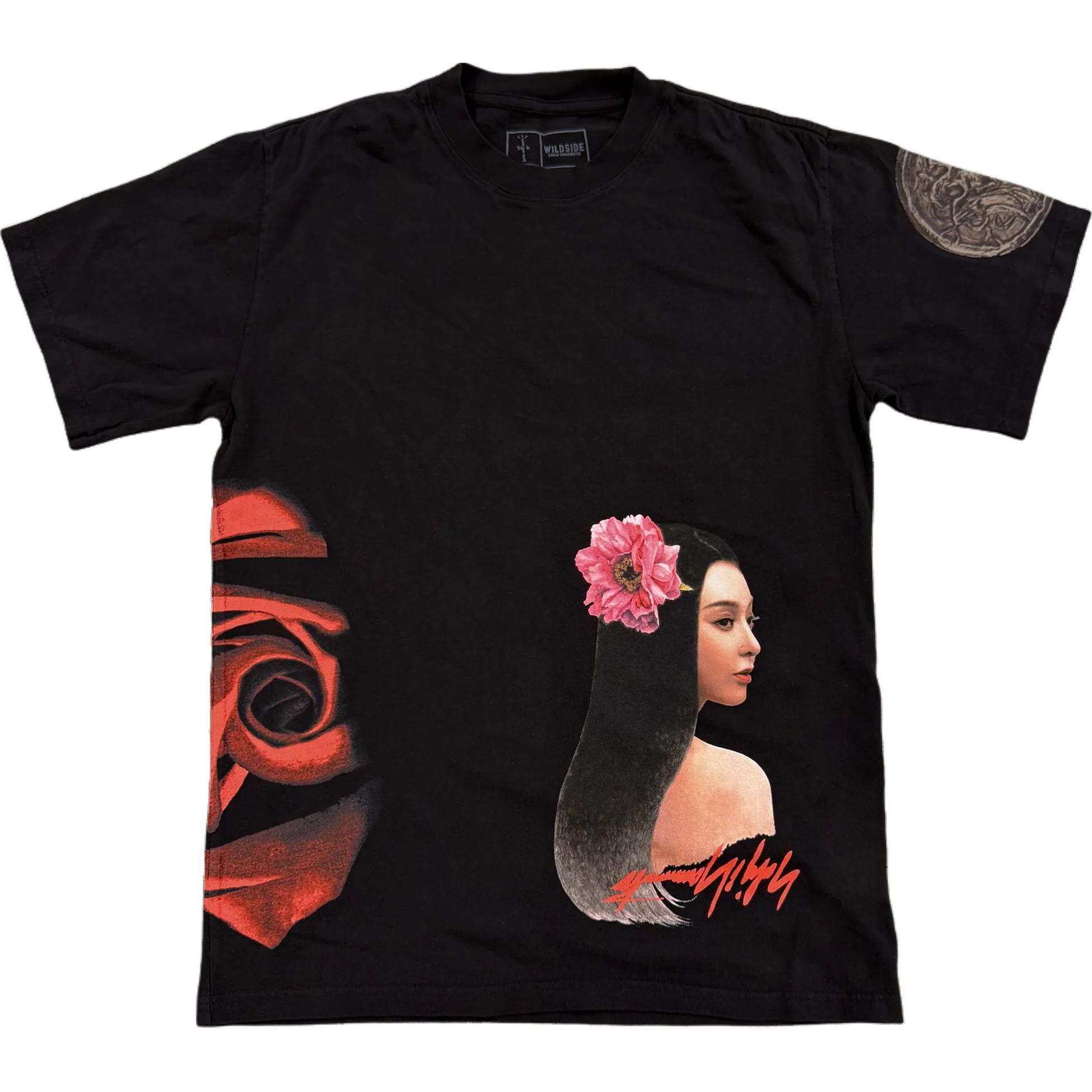 Lookbook Travis Scott x Yohji Yamamoto FW24 Wildside Rose Print Unisex Tee Black ETCJ-WYY-SS01