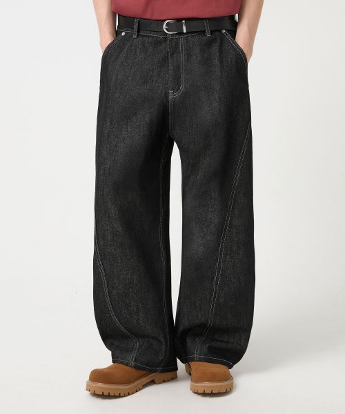 Sizing 트릴리언 커브드 와이드 생지 데님 팬츠 - 인디고 TRSPT102IDG