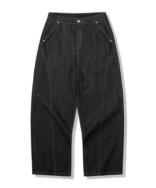 Sizing 트릴리언 [스페셜 에디션] 커브드 와이드 생지 데님 팬츠_블랙 TRSPT102BK