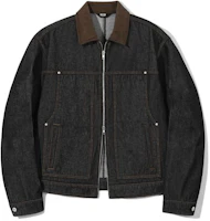 TRILLION Corduroy Collar Denim Zip-Up Work Jacket (Black) TRFJK09BK TRILLION Corduroy Collar Denim Zip-Up Work Jacket (Black) TRFJK09BK