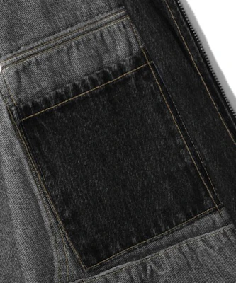 TRILLION Corduroy Collar Denim Zip-Up Work Jacket (Black) TRFJK09BK 4