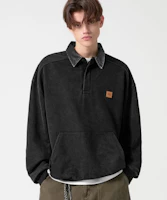 Order Trillion Leather Patch Denim Collar Rugby Sweatshirt - Pigment Charcoal TRFSH17CH