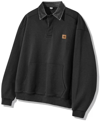 Trillion Leather Patch Denim Collar Rugby Sweatshirt - Pigment Charcoal TRFSH17CH Shop Trillion Leather Patch Denim Collar Rugby Sweatshirt - Pigment Charcoal TRFSH17CH