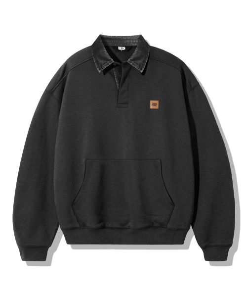 Purchase Trillion Leather Patch Denim Collar Rugby Sweatshirt - Pigment Charcoal TRFSH17CH