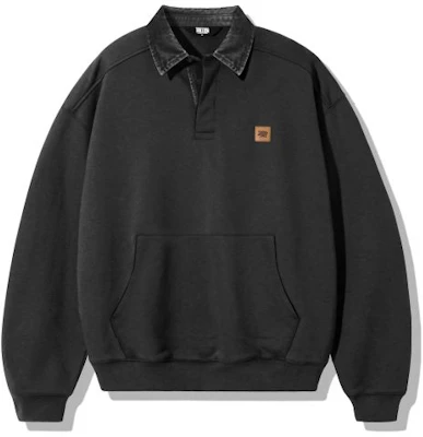 Trillion Leather Patch Denim Collar Rugby Sweatshirt - Pigment Charcoal TRFSH17CH Purchase Trillion Leather Patch Denim Collar Rugby Sweatshirt - Pigment Charcoal TRFSH17CH