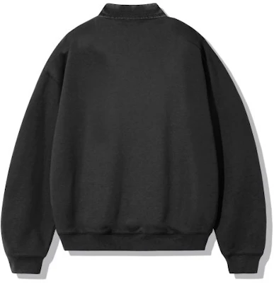 Trillion Leather Patch Denim Collar Rugby Sweatshirt - Pigment Charcoal TRFSH17CH Details for Trillion Leather Patch Denim Collar Rugby Sweatshirt - Pigment Charcoal TRFSH17CH