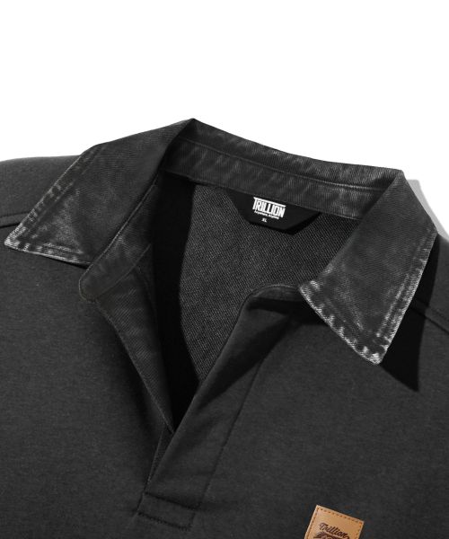 Sizing Trillion Leather Patch Denim Collar Rugby Sweatshirt - Pigment Charcoal TRFSH17CH