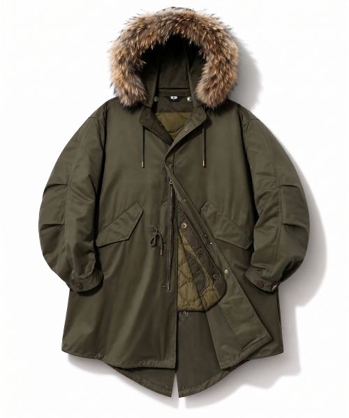 Trillion Raccoon Fur M65 Fishtail Long Parka in Khaki TRFJK76