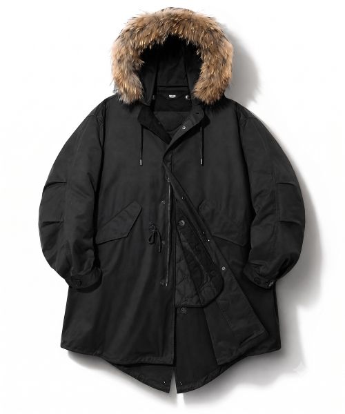 Details for Trillion Raccoon Fur M65 Fishtail Long Parka in Khaki TRFJK76