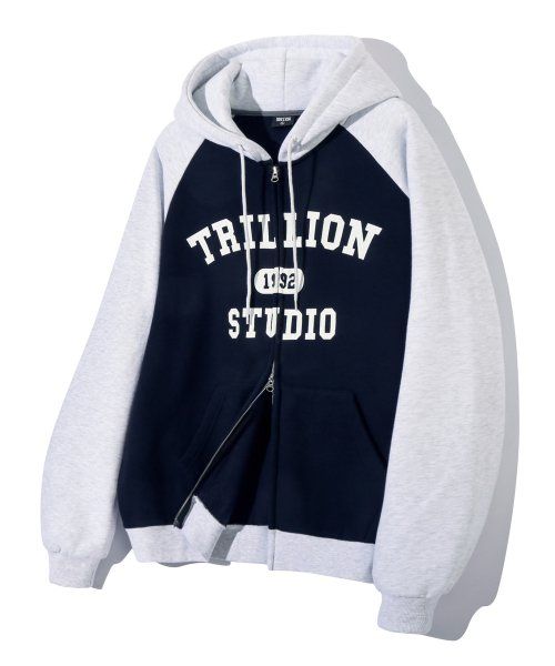 Trillion Raglan Color Mix 1992 Graphic Hooded Zip-Up (Navy) TRSHT08NV