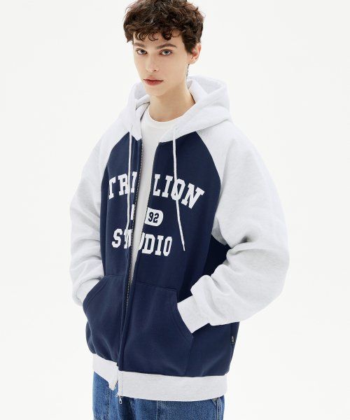 Order Trillion Raglan Color Mix 1992 Graphic Hooded Zip-Up (Navy) TRSHT08NV