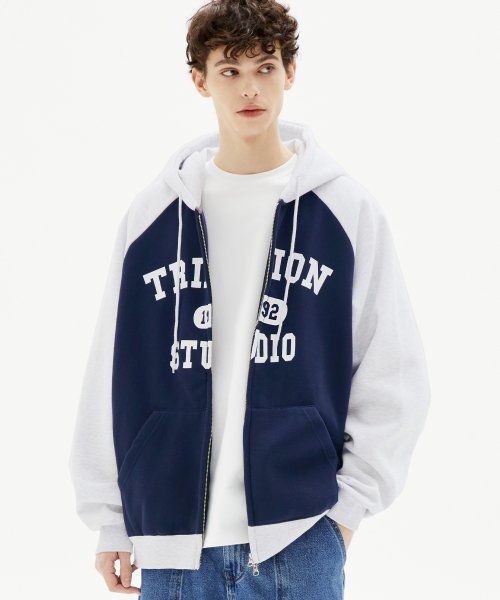 Lookbook Trillion Raglan Color Mix 1992 Graphic Hooded Zip-Up (Navy) TRSHT08NV