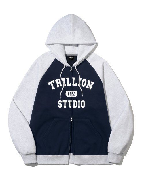Shop Trillion Raglan Color Mix 1992 Graphic Hooded Zip-Up (Navy) TRSHT08NV