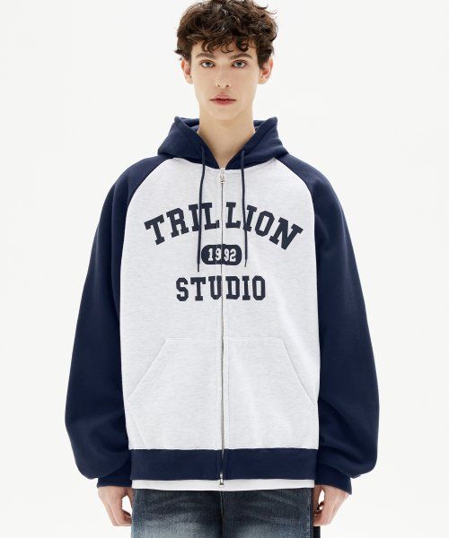 Lookbook Trillion Raglan Color Mix 1992 Graphic Hoodie Zip-Up (Melange) TRSHT08ML