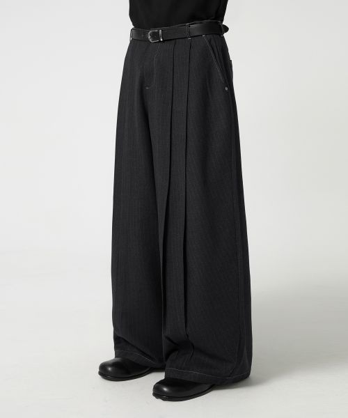 TRILLION Two-Tuck Like Denim Wide Slacks_Black TRFPT62BK