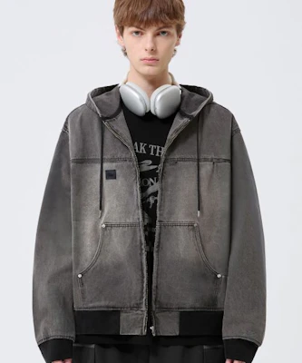 Trillion Vintage Washed Denim Work Hoodie Zip-Up_Light Gray TRFHT03GR Lookbook Trillion Vintage Washed Denim Work Hoodie Zip-Up_Light Gray TRFHT03GR