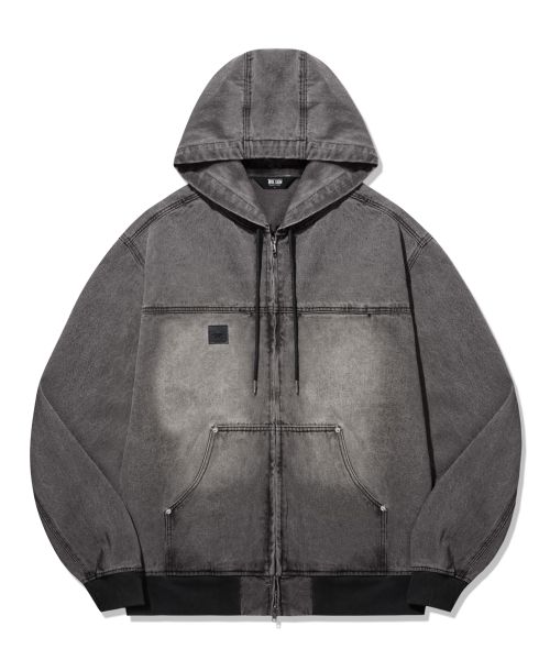 Shop Trillion Vintage Washed Denim Work Hoodie Zip-Up_Light Gray TRFHT03GR