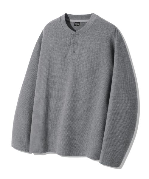 Trillion Waffle Knit Snap Henley Neck Long Sleeve [Gray] TRST19GR