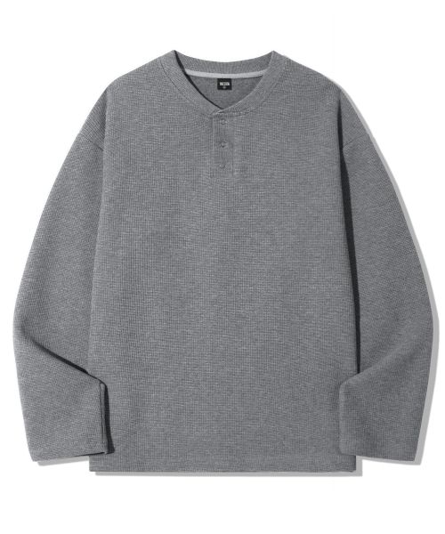 Shop Trillion Waffle Knit Snap Henley Neck Long Sleeve [Gray] TRST19GR