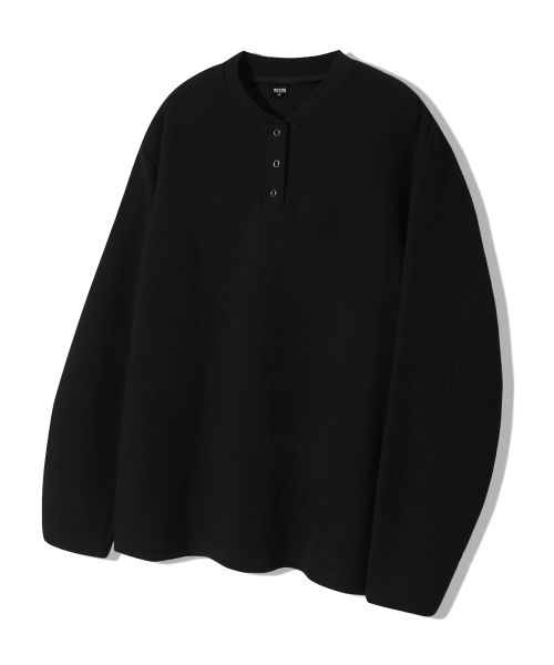 Trillion Waffle Ring Snap Henley Neck Long Sleeve [Black] TRST19BK