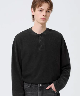 Trillion Waffle Ring Snap Henley Neck Long Sleeve - Pigment Charcoal TRST19CH Order Trillion Waffle Ring Snap Henley Neck Long Sleeve - Pigment Charcoal TRST19CH