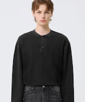 Lookbook Trillion Waffle Ring Snap Henley Neck Long Sleeve - Pigment Charcoal TRST19CH