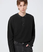 Shop Trillion Waffle Ring Snap Henley Neck Long Sleeve - Pigment Charcoal TRST19CH